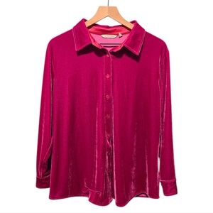 Soft Surroundings Pink Fuschia Velvet Button Down Long Sleeve Shirt XL Petite